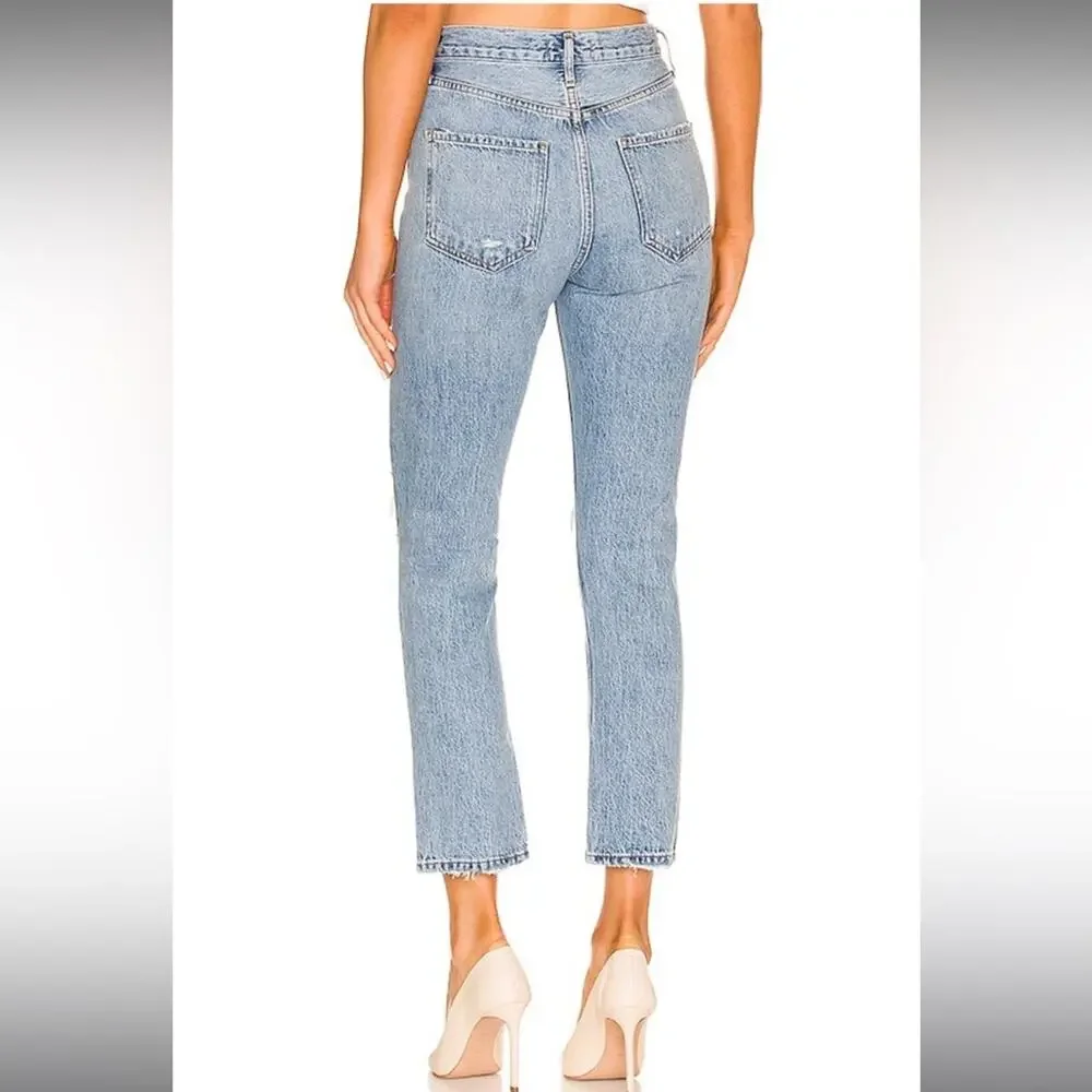 AGOLDE | Women’s Jeans Riley High Rise Straight Crop in Blitz Blue Distressed 26 - Picture 2 of 10